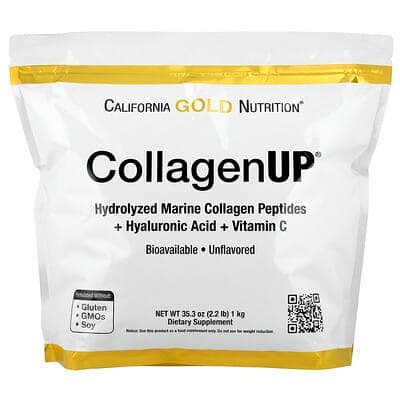 California Gold Nutrition, CollagenUP®(コラーゲンアップ)、加水分解マリンコラーゲンペプチド、ヒアルロン酸とビタミンC配合、プレーン、1kg(2.2ポンド)