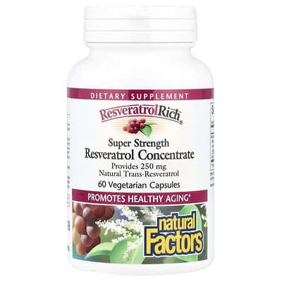 Natural Factors, ResveratrolRich®(レスベラトロールリッチ)、レスベラトロール濃縮物、Super Strength、ベジカプセル60粒