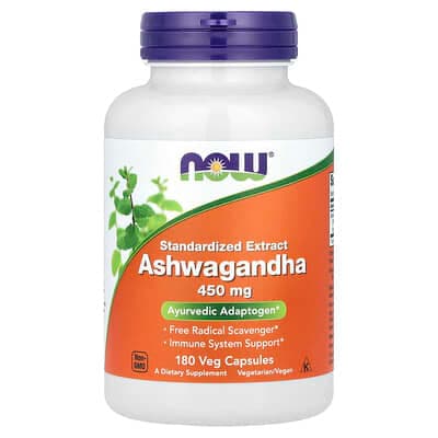 NOW Foods, アシュワガンダ標準化エキス、450mg、ベジカプセル180粒